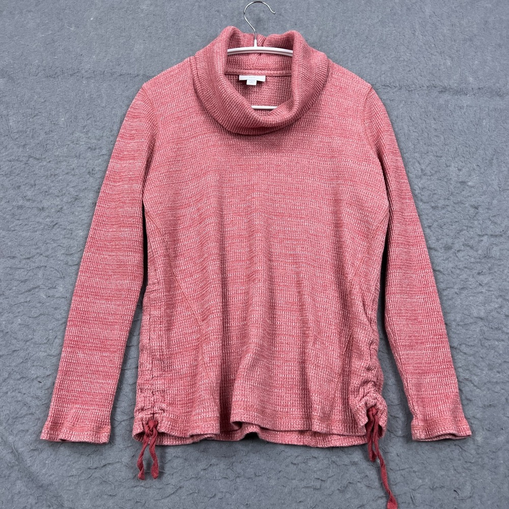 J Jill Sweater Women's MP Petite Pink Ribbed Waffle Cowl Neck Pullover Top Cinch